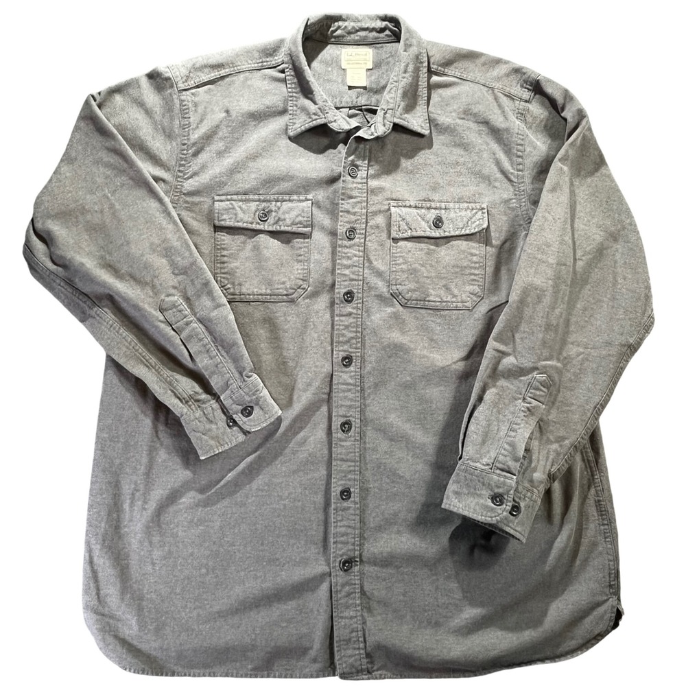 LL Bean Traditional Fit Flannel Shirt XXL Tall Mens‎ Grey Long Sleeve Button Up